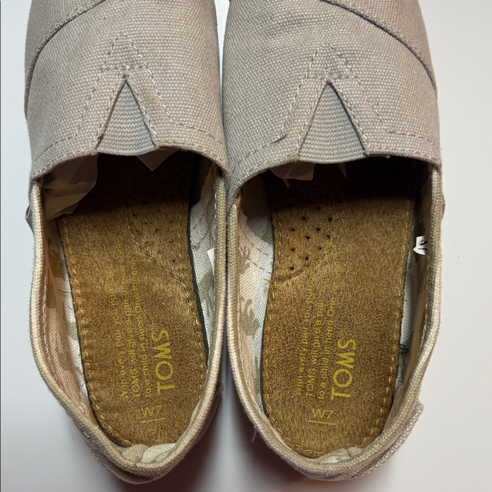 TOMS Gray and White TOMS Canvas Slip-Ons